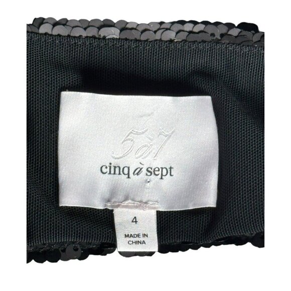 CINQ a SEPT Woman's Sz 4 Calla Black Sequin Top Cutout Back Velvet Midi Dress - Picture 6 of 10